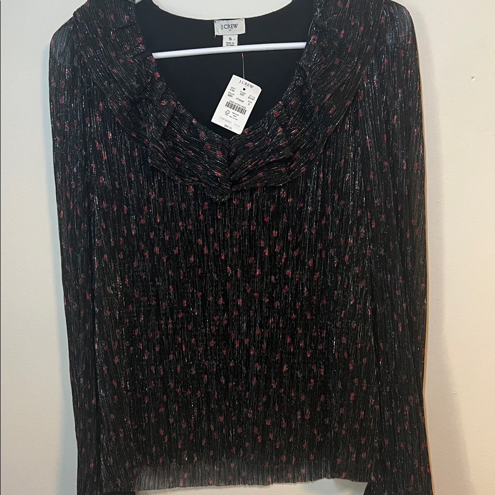 J. Crew Black Blouse with Pink Floral Accents